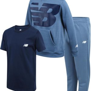New Balance Boys Sweat Suit Set - 3 Piece Short Sleeve Graphic Tee, Fleece Pullover Hoodie and Jogger Pants for Boys (4-16) boys and girls club